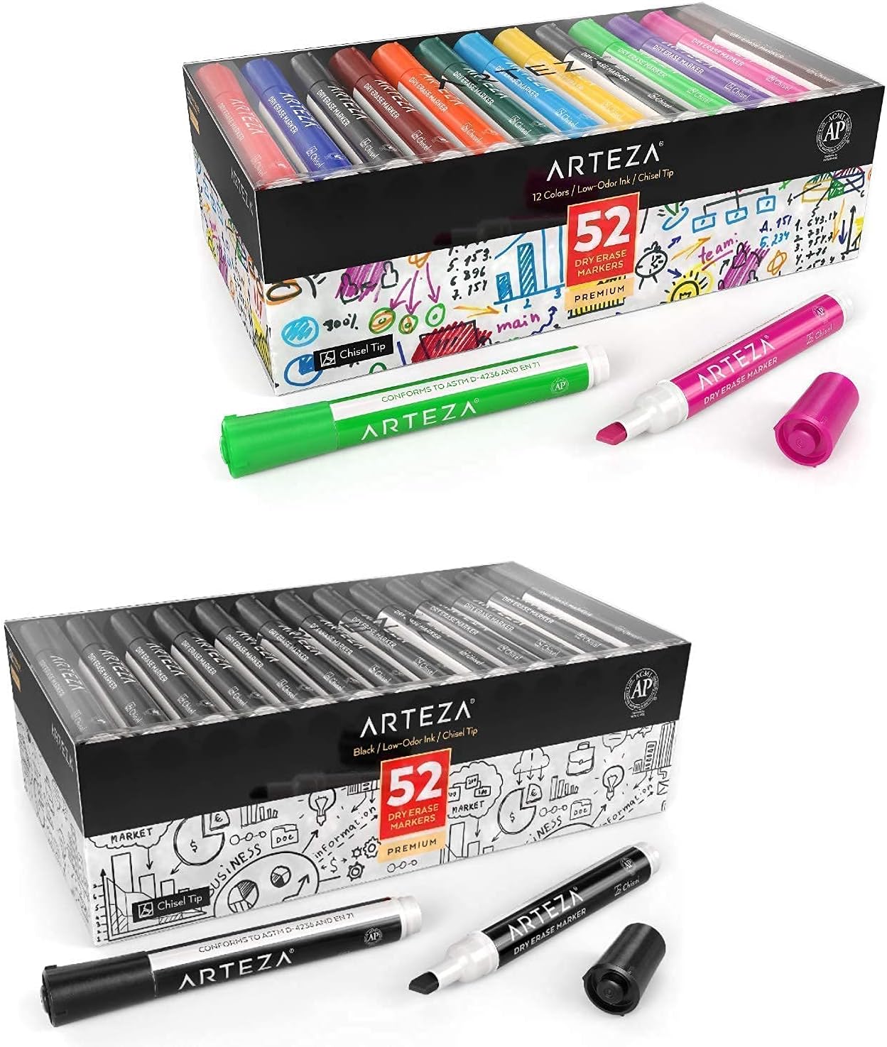 Arteza Dry Erase Markers Bundle For Offices, Schools and Home Pack of 2