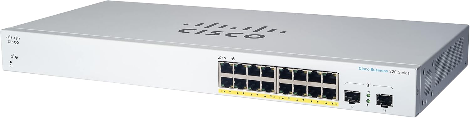Cisco Business CBS220-16P-2G Smart Switch | 16 Port GE | PoE | 2x1G SFP | 3-Year Limited Hardware Warranty (CBS220-16P-2G-NA)