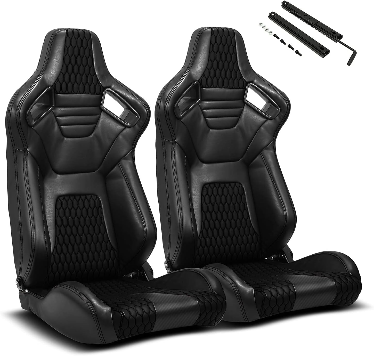 ModifyStreet 1 Pair Universal ALL Red Carbon Fiber Style PVC Leather Reclinable Racing Seats
