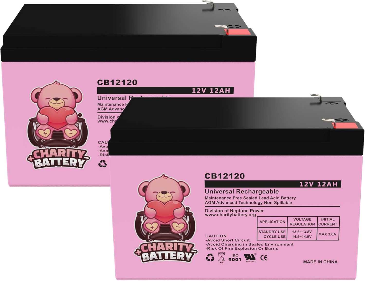 Pride Mobility Go Go 12V 12Ah Replacement Mobility Scooters Battery CB12120 by Charity Battery - 2 Pack Pack of 2