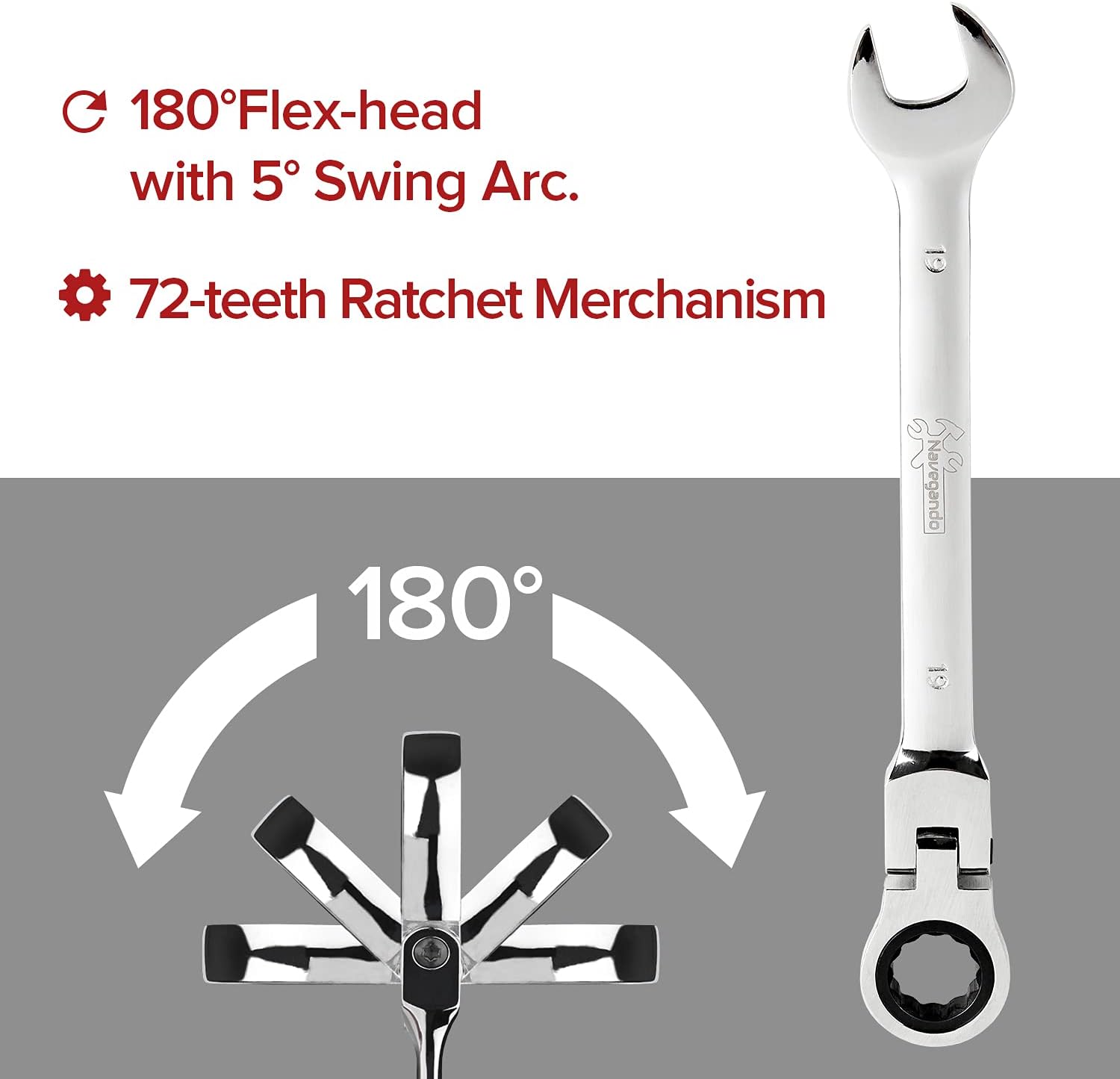 Flex-Head Ratcheting Wrench Set, Navegando 12PCS Metric Combination Spanner Kit 8-19mm Carbon Steel 180 Degree Rotatable Ratchet Wrenches with Organizer Box Pack of 2