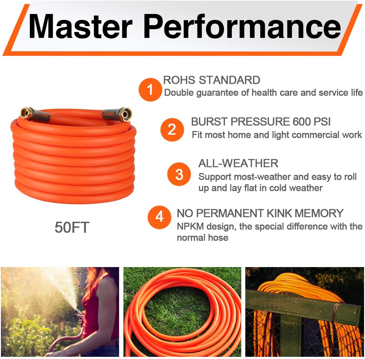 YAMATIC Garden Hose 5/8 in x 50 ft Ultra Flexible Water Hose with 2 Set Quick Connect, Heavy Duty&All-Weather, Burst 600 PSI, 3/4