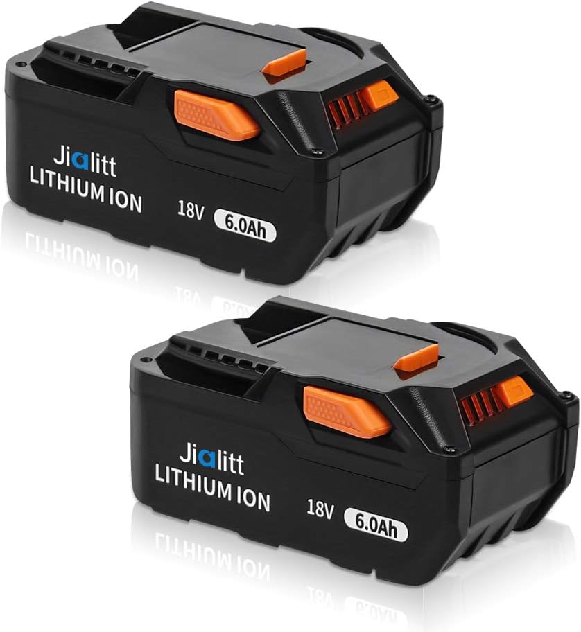 Jialitt 18V 6.0Ah Lithium Ion Replacement Battery for RIDGID 18V Drill R840087 R840083 R840086 AC840085(2Pack) Pack of 2