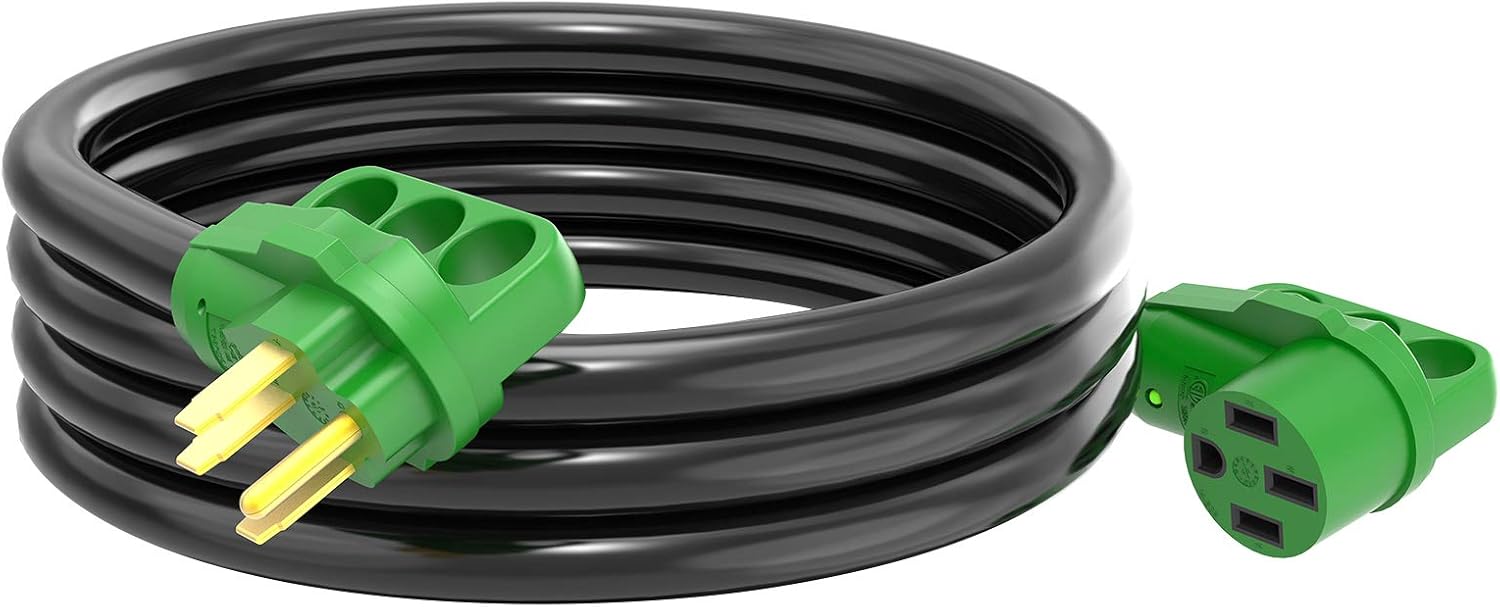 RVGUARD 30 Amp 25 Feet RV Power Extension Cord, Heavy Duty 10/3 Gauge STW Cord with LED Power Indicator and Cord Organizer, 30 Amp Male to 30 Amp Female Standard Plug, Green, ETL Listed Pack of 2
