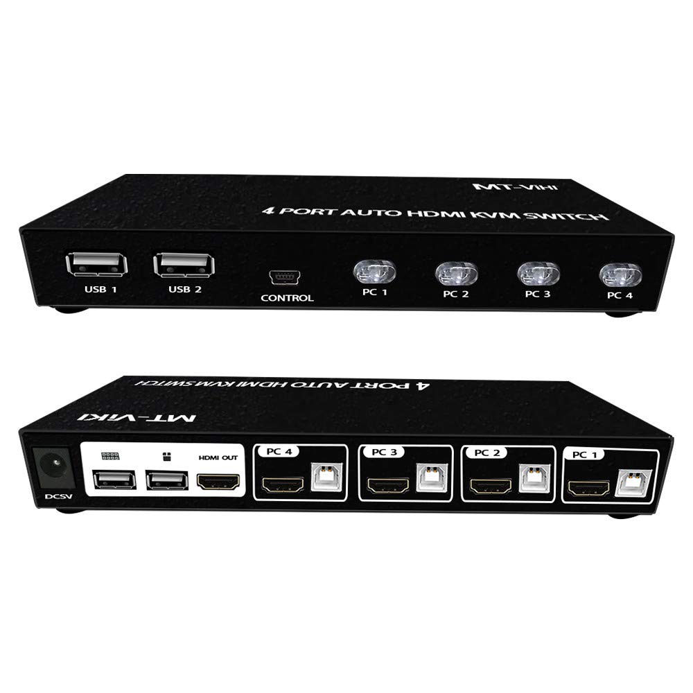 E-SDS 4K HDMI KVM Switch 4 Port with 4 USB Ports Supports Auto-Scan, Hot-Key Switch Desktop Controll, 4K@60Hz 4 Port KVM Switch HDMI2.0, HDCP2.2 Pack of 2
