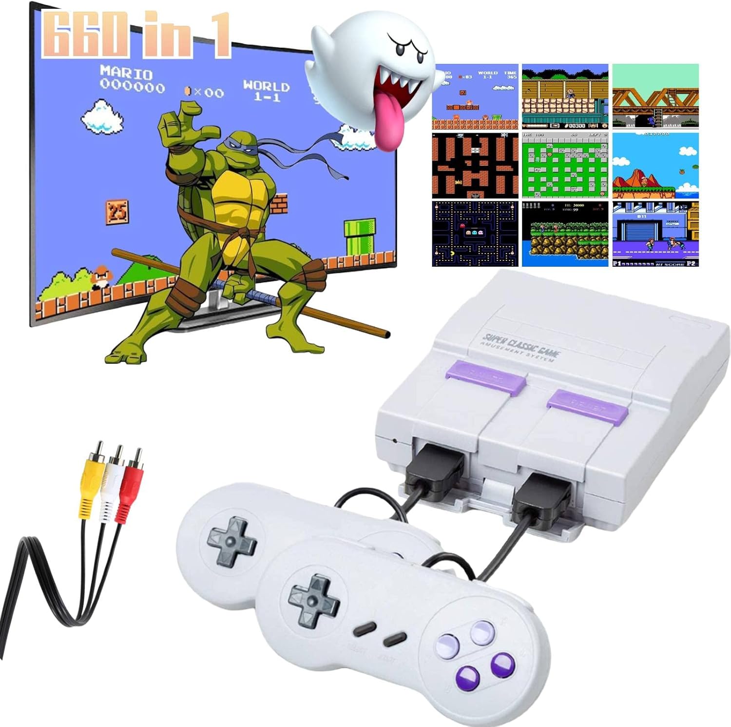 Retro Game Console,Classic Mini NES Console with Built-in 660 Video Games and 2 NES Classic Controllers,AV Output Plug & Play Game System for Kids and Adults Pack of 2