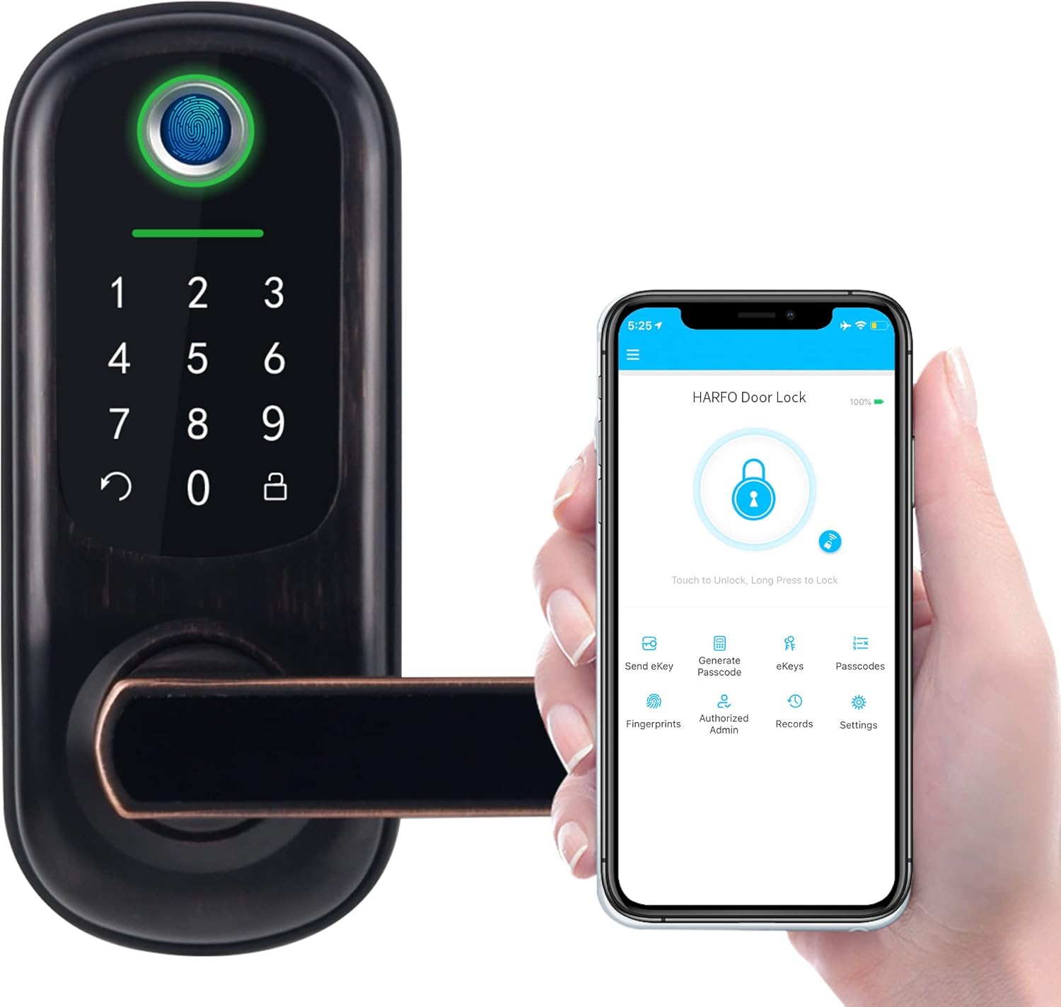 Keypad Lock, Keyless Entry Door Lock with APP Control, Fingerprint Door Lock with Reversible Handle,Electronic Door Lock for Home,Office,Apartment (Satin Nickel)