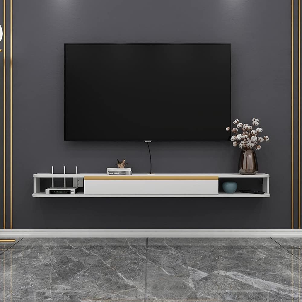 Floating TV Shelf, Wall Mounted Wood Floating TV Console Entertainment Media Shelf TV Wall Unit with 3 Doors Storage (47.24 in, Dark Gray)