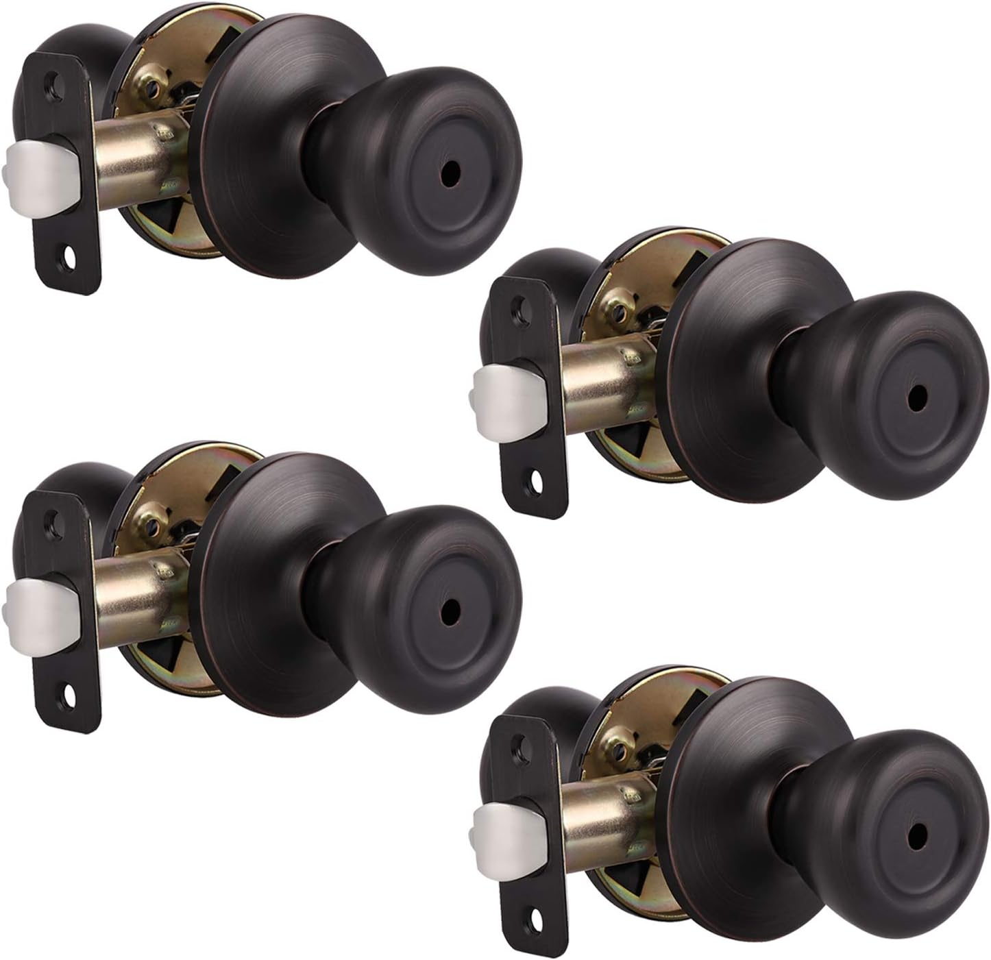 Probrico Brushed Nickel Privacy Door Knobs Interior Tulip Shape Door Handles Locks for Bedroom Bathroom, Keyless Door Locksets, 6 Pack Pack of 2