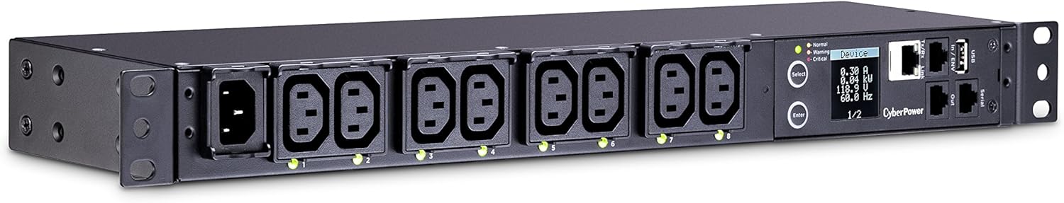 CyberPower PDU81004 Switched Metered-By-Outlet PDU, 100-240V/15A, 8 Outlets, 1U Rackmount