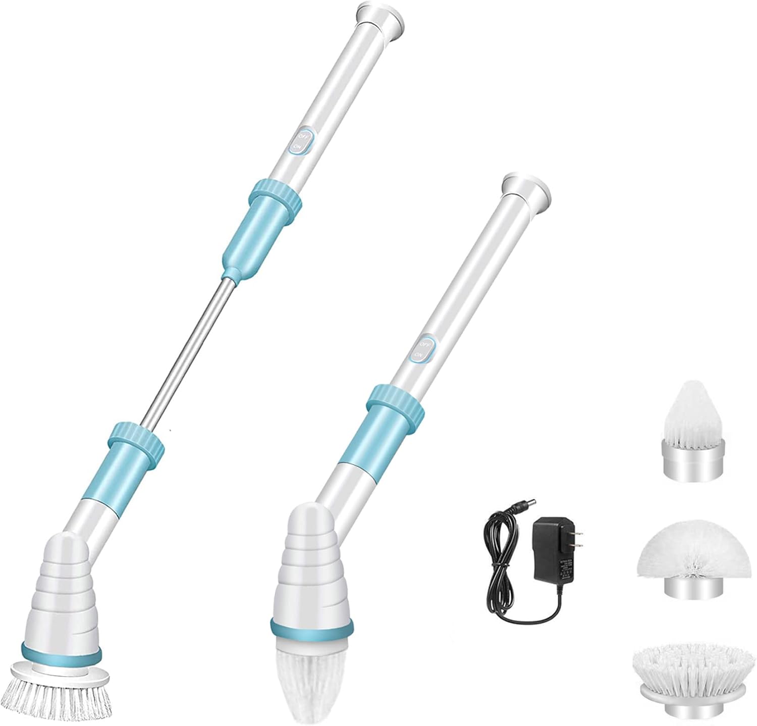 Electric Spin Scrubber,Bathroom Electric Cleaning Brush,Power Scrubber with Long Handle and Cordless,Shower,Tub and Tile Scrubber with 3 Multi-Purpose Cleaning Brush Heads Pack of 2