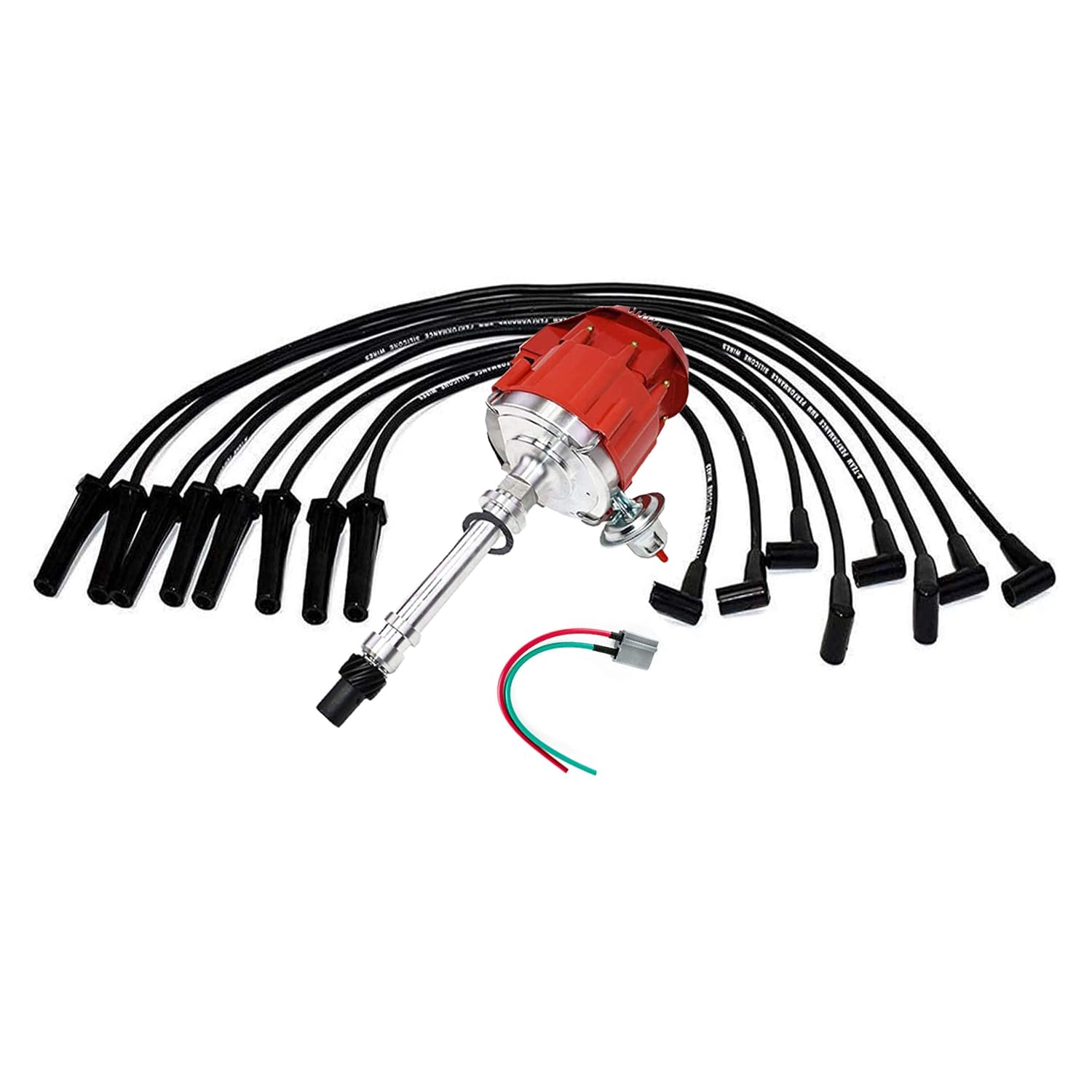 A-Team Performance - HEI Distributor with Spark Plug Wires and HEI Pigtail Harness Complete Kit - Compatible with Chevrolet Chevy GM GMC Big Block Chevy BBC 396 427 Red Super Cap