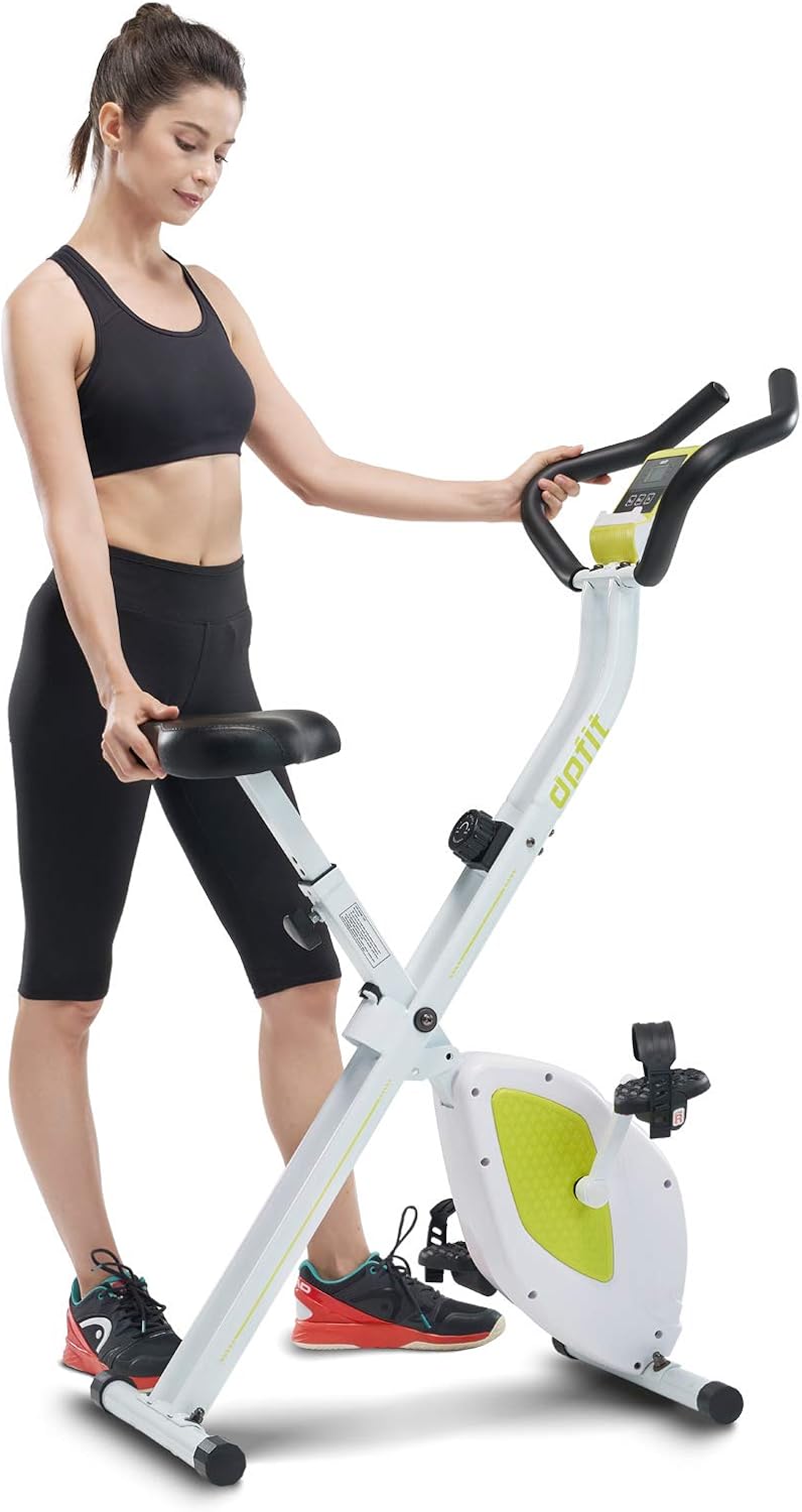 DPFIT Folding Stationary Exercise Bike with 8-levels Magnetic Resistance, Indoor Upright Foldable Cycling Bike with Large Cushy Seat, Tablet Holder and LCD Monitor for Home Workout