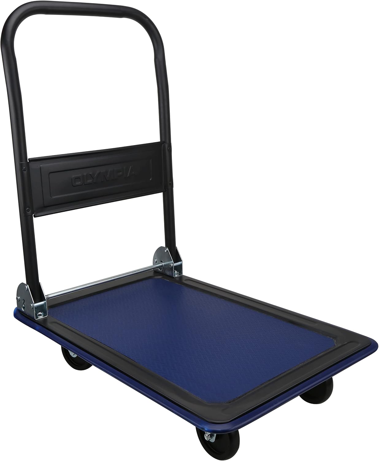 Olympia Tools 85-182 Folding & Rolling Flatbed Cart for Loading, Olive Green with Blue Bumper, 600 Lb. Load Capacity Pack of 2