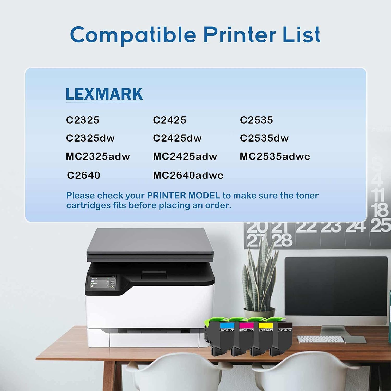 RAKUNI C231HK0 C231HC0 C231HM0 C231HY0 High Yeild Remanufactured Toner Cartridge Replacement for Lexmark C2325dw MC2325adw C2325 C2425dw MC2425adw C2535dw MC2535adwe MC2640adwe 4-Pack
