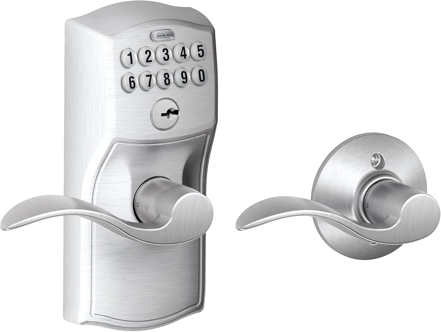 SCHLAGE FE575 PLY 626 ELA Plymouth Keypad Entry with Auto-Lock and Elan Levers, Brushed Chrome