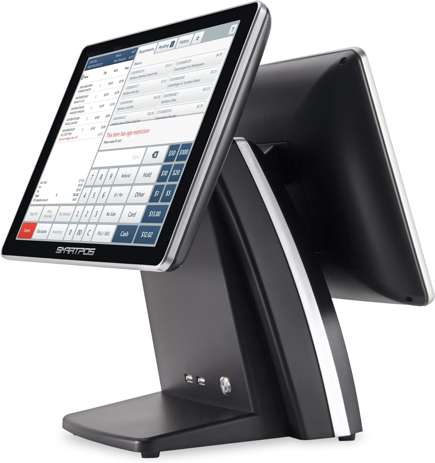 SmartPOS 129, Cash Register (POS) Terminal with 15-inch Flat Touch Screen and 15-inch Customer-Facing Screen for Small to Medium-Sized Retailers, Fully Integrated with Scan Data