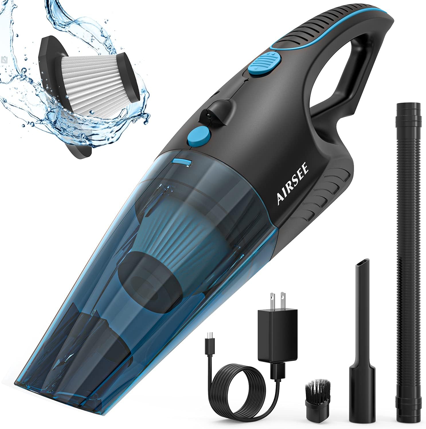 AIRSEE Handheld Vacuum Cordless, 14 KPA Powerful Rechargeable Vacuum with 2-Speed Strong Suction Wet & Dry Use, Quick Charge Hand Vacuum Cleaner, Portable Mini Vacuum for Car, Home & Office Pack of 2