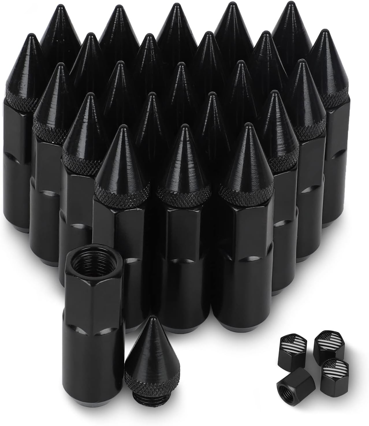 YeshineAuto M14x1.5 Steel Spikes Lug Nut,24 PCS Wheel Rims Spiked Lug Nuts,Wheel Accessories Parts Spikes Extended Tuner Lug Nuts(Silver) Pack of 2