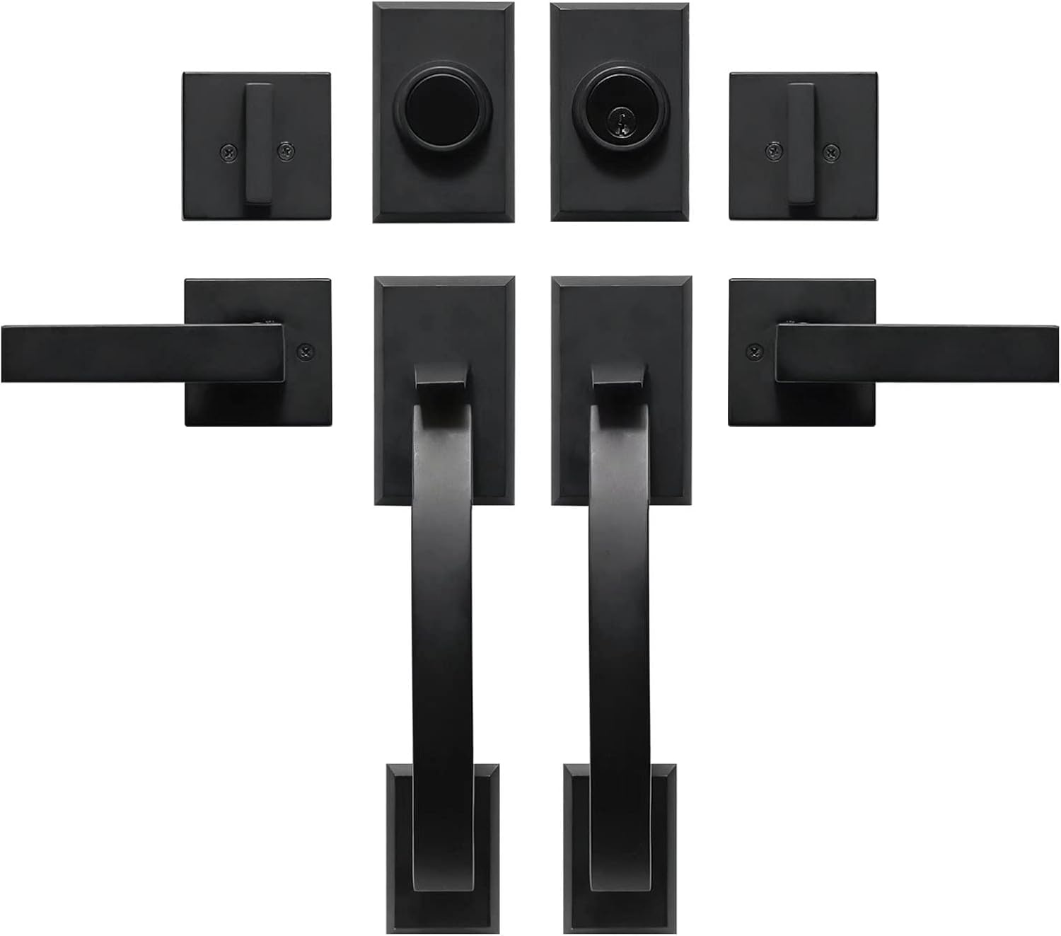 GUA OYH Door Handle Sets Double Front Door Handle Set with Handle Lever Satin Nickel Double Door Handleset with Dummy Heavy Duty Front Door Lock Set Double Door Handles for Front Door or Office Door