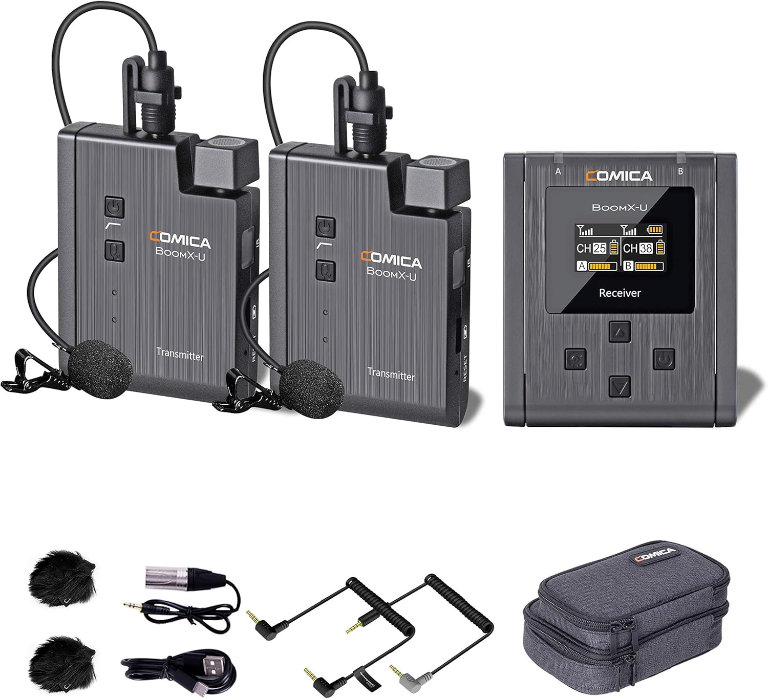 Wireless Lavalier Microphone, Comica BoomX-U Qua 24-Channel UHF Lav Mic with 4 Transmitters and 1 Receiver, Wireless Lapel for DSLR Cameras, Camcorder, Smartphone, TIK Tok/Live/YouTube/Podcast