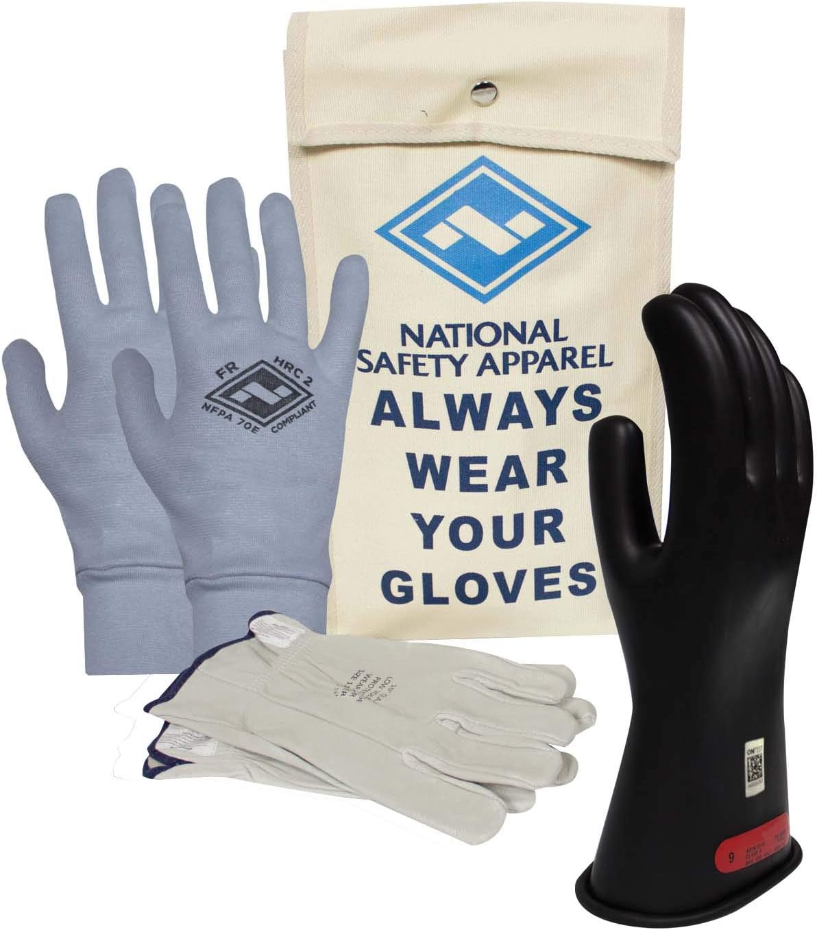National Safety Apparel Class 0 Red Rubber Voltage Insulating Glove Premium Kit with FR Knit Glove and Leather Protectors, Max. Use Voltage 1,000V AC/ 1,500V DC (KITGC009RAG)