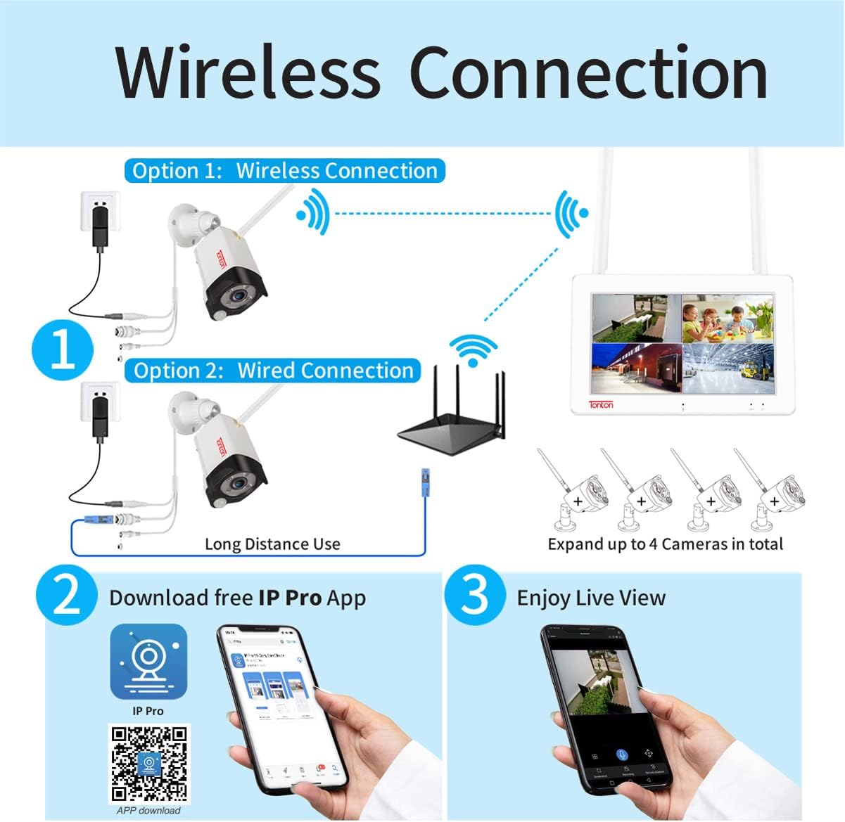 [2-Way Audio] Tonton 1080P Portable LCD Security Camera System Wireless,7