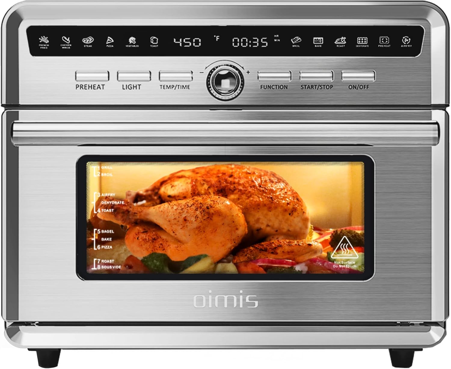 OIMIS Smart Air Fryer Oven,26.5qt Large Countertop Oven,Stainless Steel Air Fryer with Dehydrator,7 Accessories(Recipes Included),ETL certified,Manufacturer,Silver