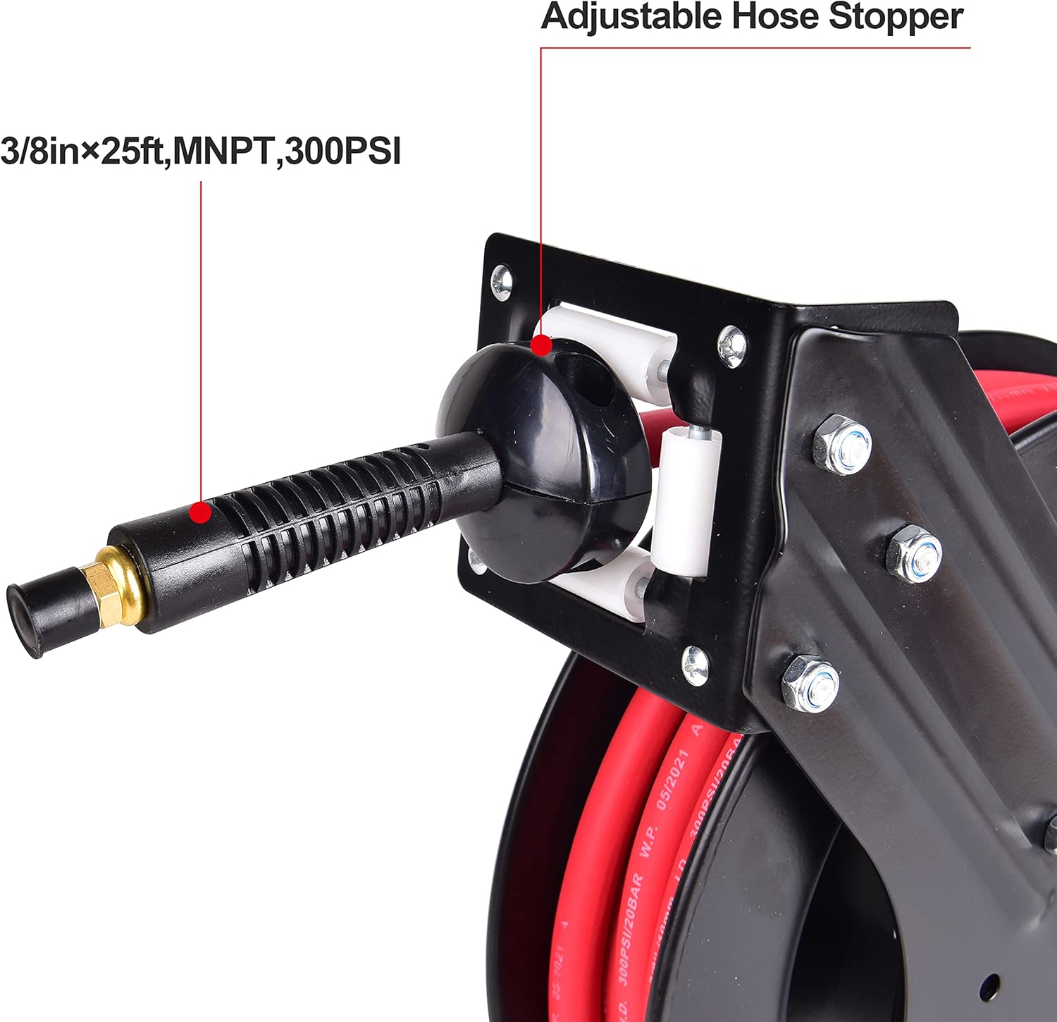 ET038G Retractable Heavy-Duty 3/8 in x 25 ft Air Hose Reel. Wall Mount, Retractable, 300 PSI Flexiable Hybrid Hose. Pack of 2