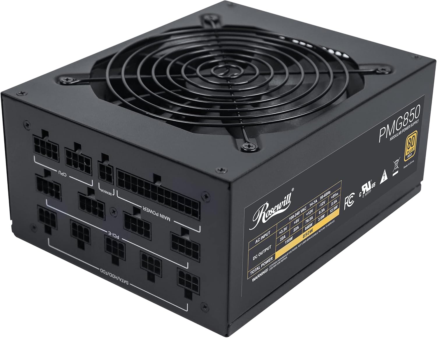 Rosewill PMG850 80 Plus Gold Certified 850W Fully Modular Power Supply | ATX, 12V v2.3, EPS 12V v2.92 | 135mm Quiet Fan | 5 Year Warranty