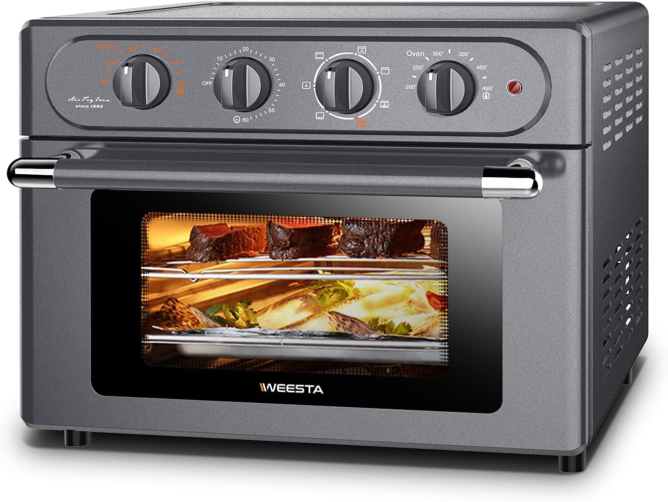 WEESTA Air Fryer Toaster Oven Combo, 24 QT Large Air Fryer, 7-in-1 Convection Toaster Oven with Air Fryer, Roast, Bake, Broil, Reheat, Large Toaster Oven, 5 Accessories & E-Recipes, UL Certified, Up to 450°F, 1500W, Dark Gray