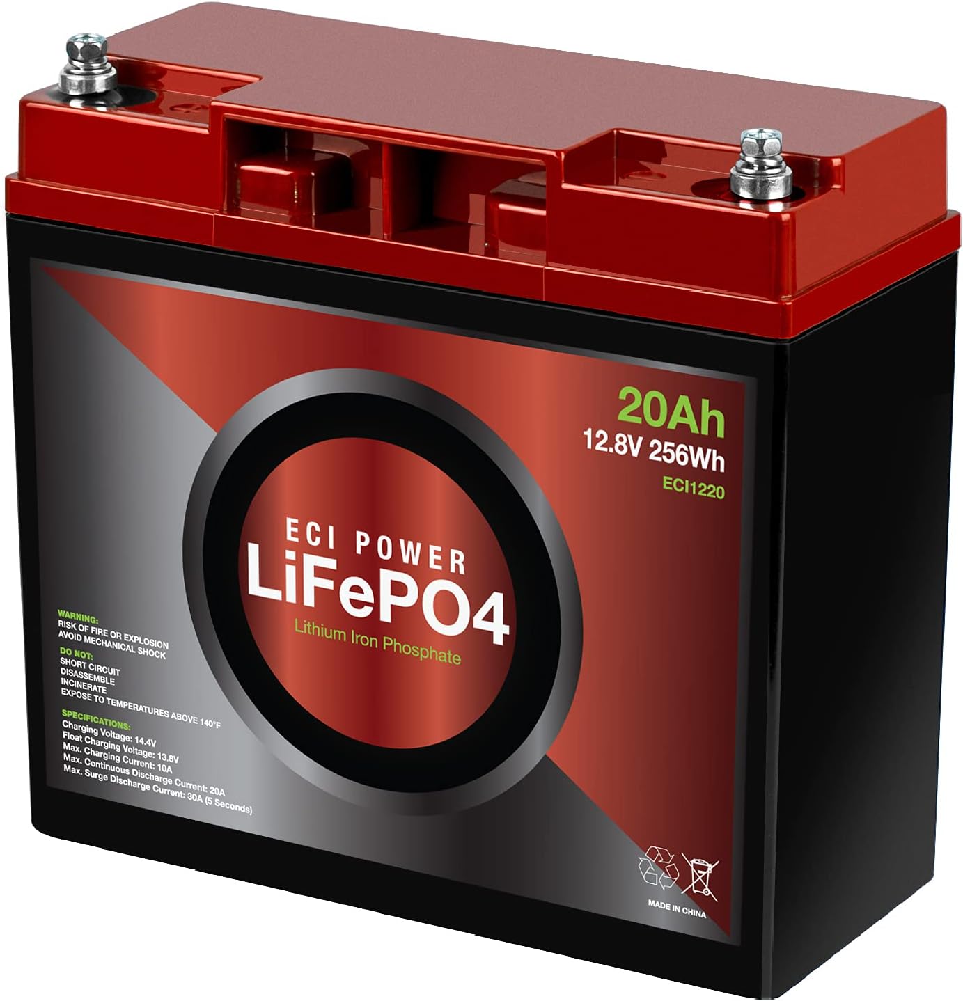 ECI Power 12V 20Ah Lithium LiFePO4 Deep Cycle Rechargeable Battery | 2000-5000 Life Cycles & 10-Year Lifetime | Built-in BMS | Perfect for RV, Solar, Marine, Overland, Off-Grid Applications