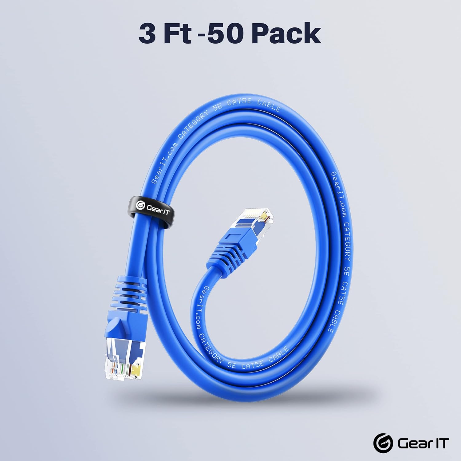 GearIT 50-Pack, Cat5e Ethernet Patch Cable 3 Feet - Snagless RJ45 Computer LAN Network Cord, Blue - Compatible with 48 Port Switch POE Rackmount 48port Gigabit Pack of 2
