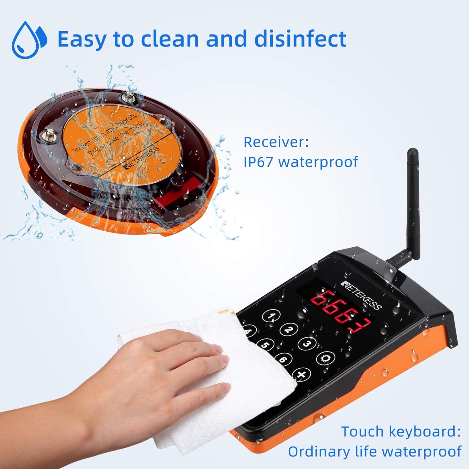 Retekess TD156 Pagers for Restaurants,Restaurant Waiting Buzzers,IP67 Waterproof Buzzer,Timeout Reminder, 10 Pagers for Food Truck, Medical Office, Clinic