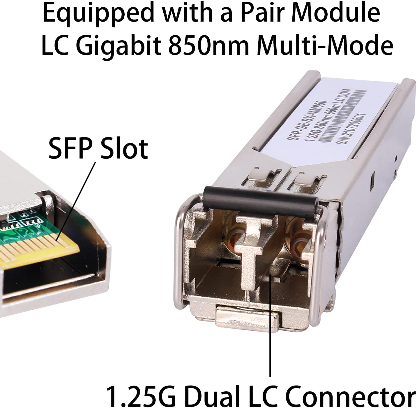 A Pair of 1.25G/s Bidi Gigabit Multi-Mode Fiber Ethernet Media Converter with 2PCS Bidi SFP LC Dual Transceiver Module Included, 10/100/1000Base-Tx to 1000Base-SX SMF RJ45 to SFP Slot up to 550M Pack of 2