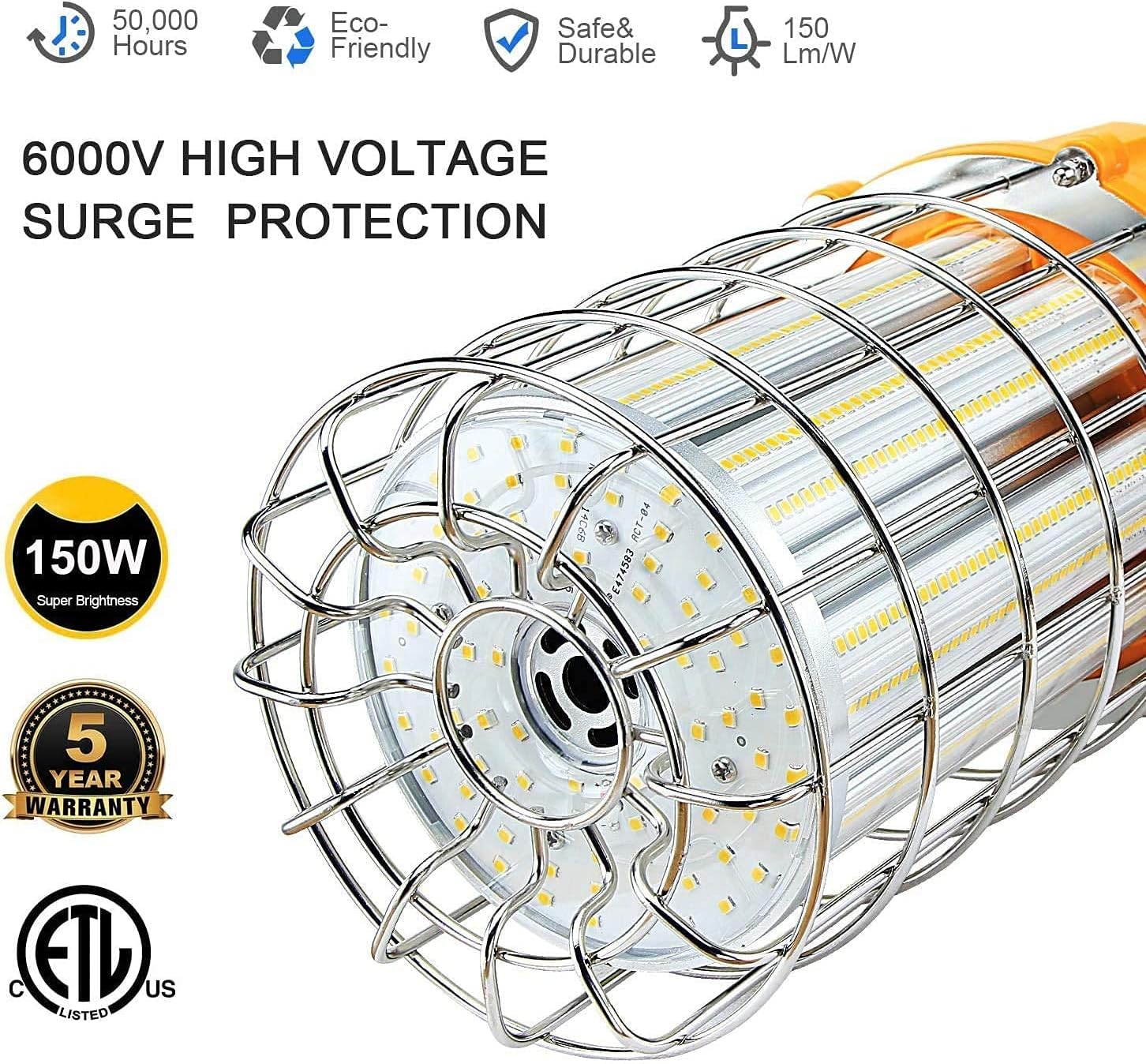 150W LED Construction Work Light Portable 22500LM 5000K LED Temporary Hanging Job Site Work Lights with Hook, Lighting for Construction,Jobsite,Workshop, ETL Certified (600W MH/HPS Equiv)