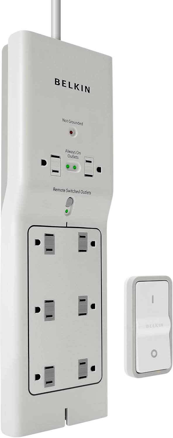 Belkin 8-Outlet Conserve Switch Surge Protector, 4ft Cord and Remote, White Pack of 2