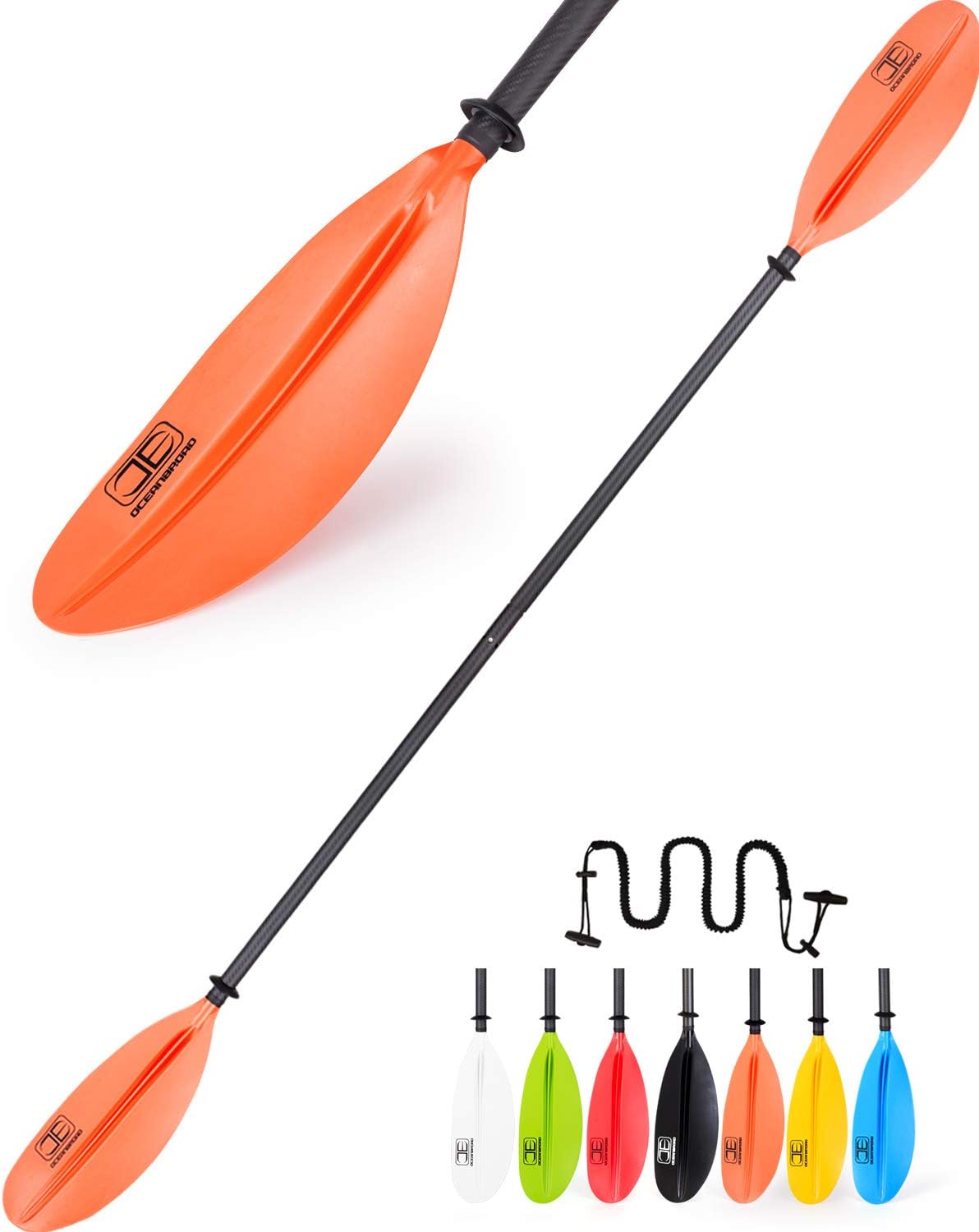 OCEANBROAD Kayak Paddle 230CM/90.5 Inches Premium Carbon Shaft Kayaking Boating Oar with Paddle Leash Pack of 2