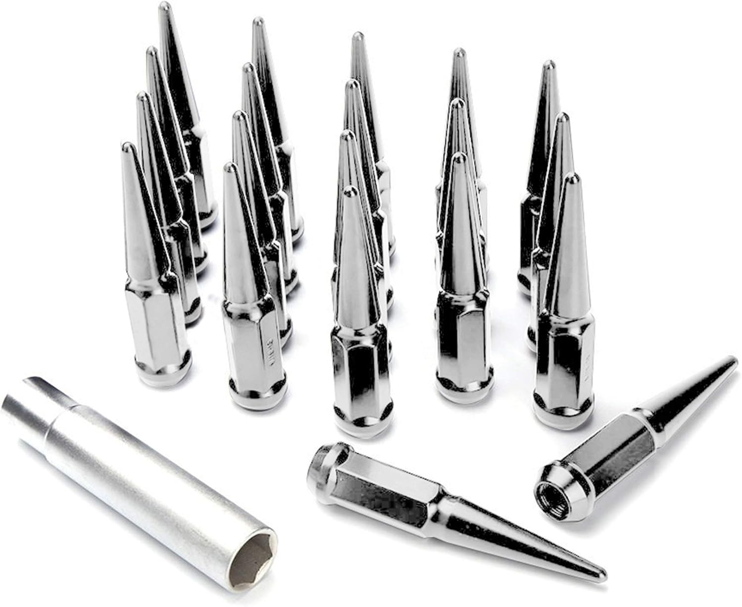 CA Supplies 20PCs 9/16-18 Spike Purple Solid Steel Lug Nuts 4.5 INCHES Tall with Key Pack of 2