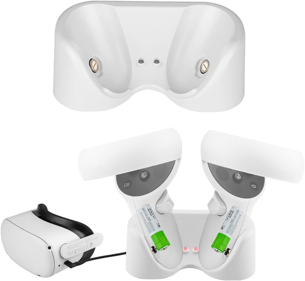 Iesooy Oculus Quest 2 Charger Dock Station for Oculus Quest 2 Headset and Controller, Oculus Quest 2 Charging Station with 2 Rechargeable Batteries, Charging Stand for Oculus Quest 2 Handle Pack of 2