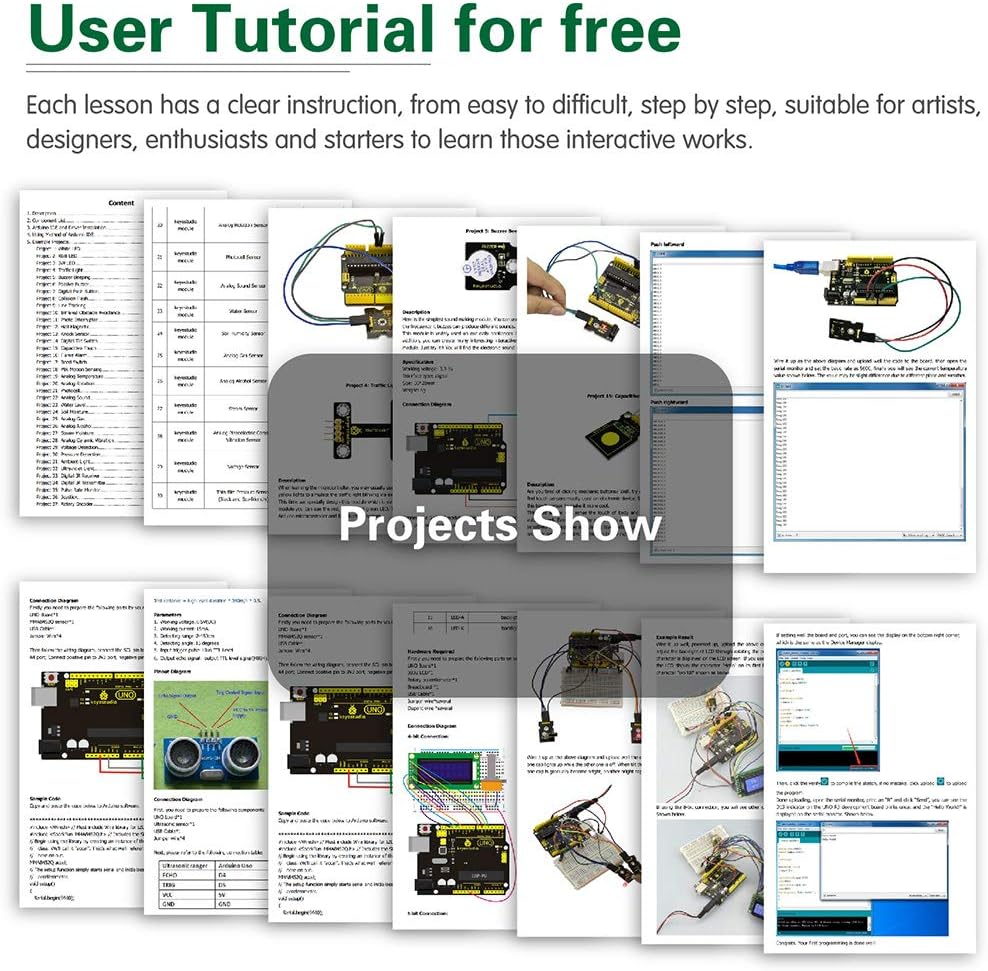 KEYESTUDIO 48 Sensors Modules Starter Kit for Arduino with LCD, 5v Relay, IR Receiver, LED Modules, Servo Motor, PIR, Pressure Sensor, Gas Sensor, etc.Programming for Beginners Adults Learning Pack of 2