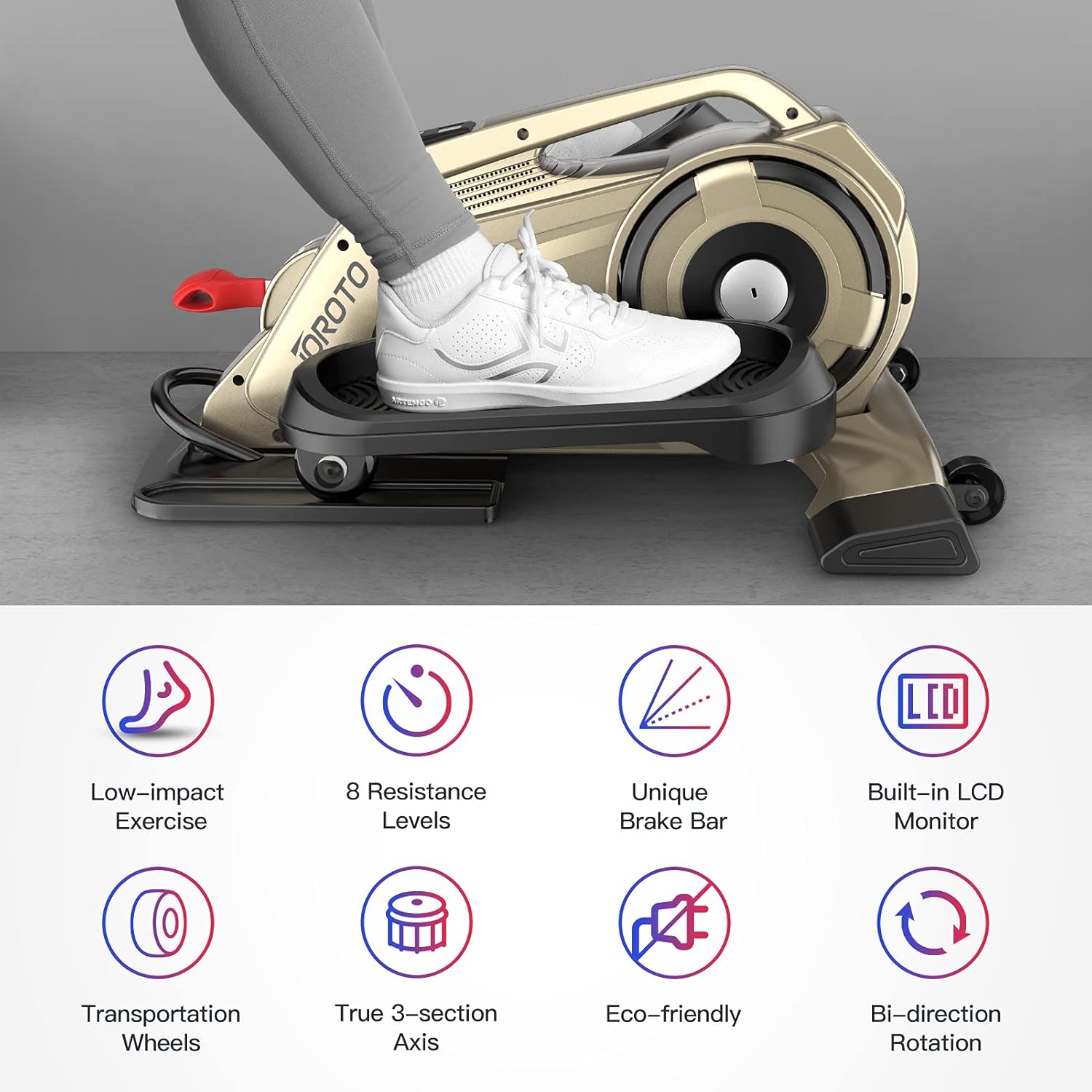 JOROTO ME12 Mini Stepper Gold Seated Mini Desk Elliptical, Under Desk Bike Pedal Exerciser for Home Office, Desk Cycle Exerciser