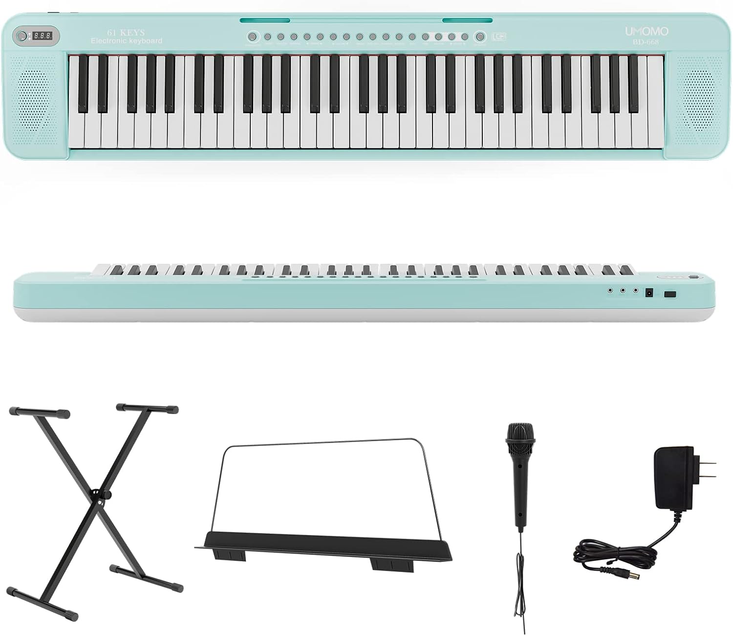 UMOMO UMK-816 Electric Piano Keyboard with Stand, 61 key Music Keyboard Piano, Portable Electronic Musical Piano with Microphone, Power Supply, Music Stand for Beginner, Kid and Adult, Pink Pack of 2