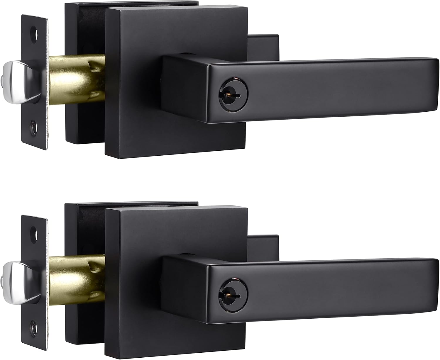 4 Pack Heavy Duty Privacy Bathroom Lever Lock Set for Interior Door, Bedroom Door Handle, Matte Black Door Handle, Left or Right Handing