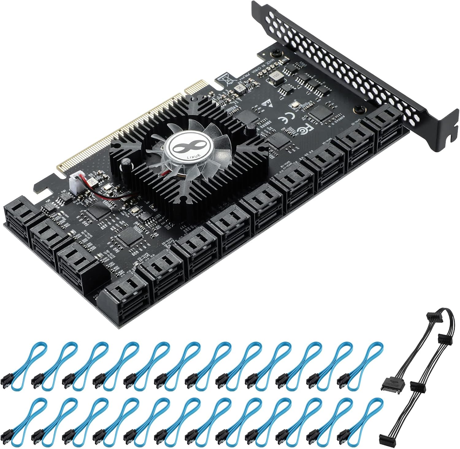 BEYIMEI PCIE 16X SATA Card 24 Ports, 6 Gbit / s SATA 3.0 PCIe Card, PCIe to SATA Controller Expansion Card (6 ASM1064 + 1 ASM1812)
