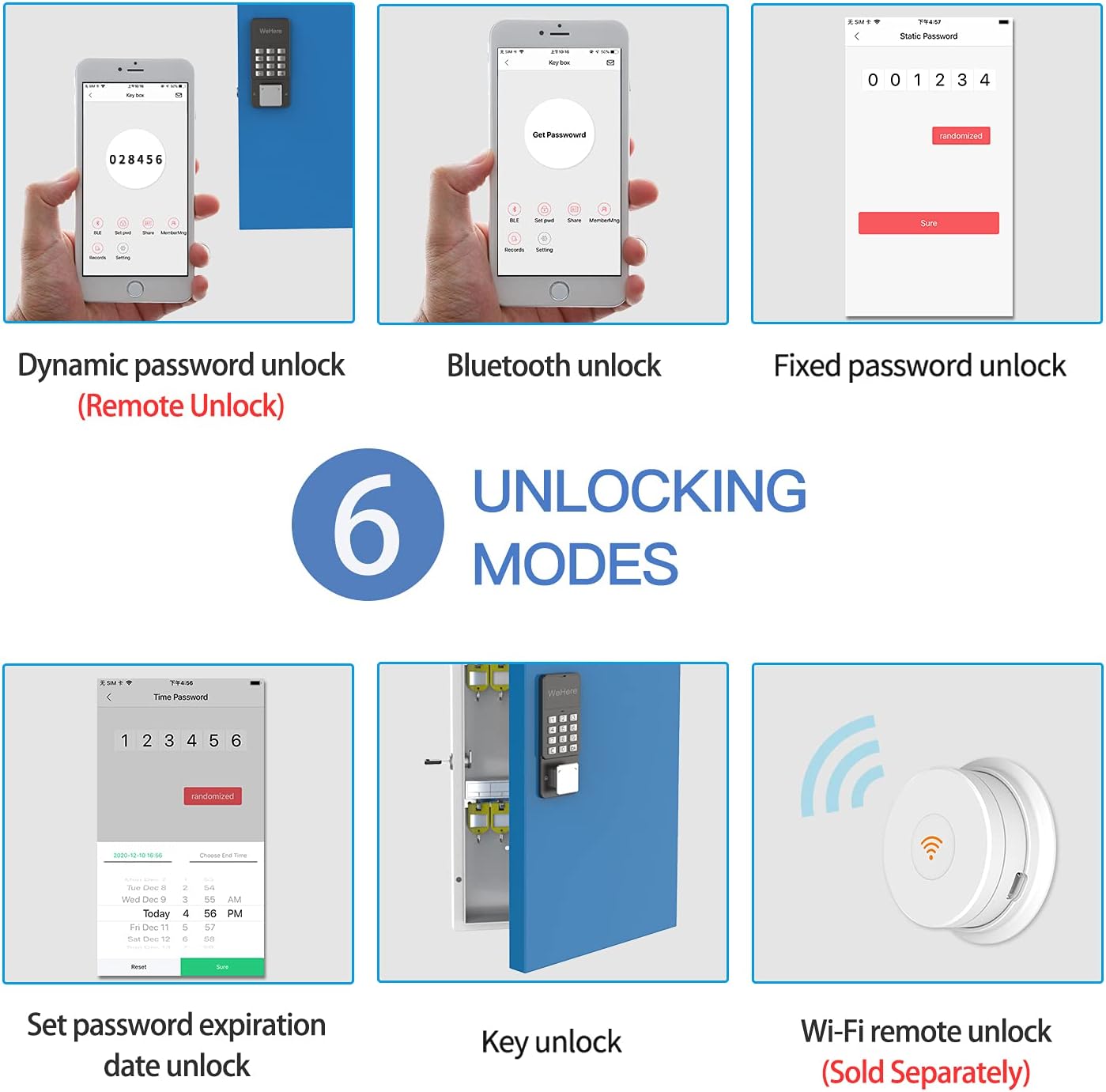 WeHere Key Lock Box(192 Keys) use OTP /Fixed Password/Bluetooth Unlock,Digital Combination Code Key Organizer,Metal Key Cabinet Wall Mount,Great for Valet/House/Offcie Rental Key Manage & Safe Storage