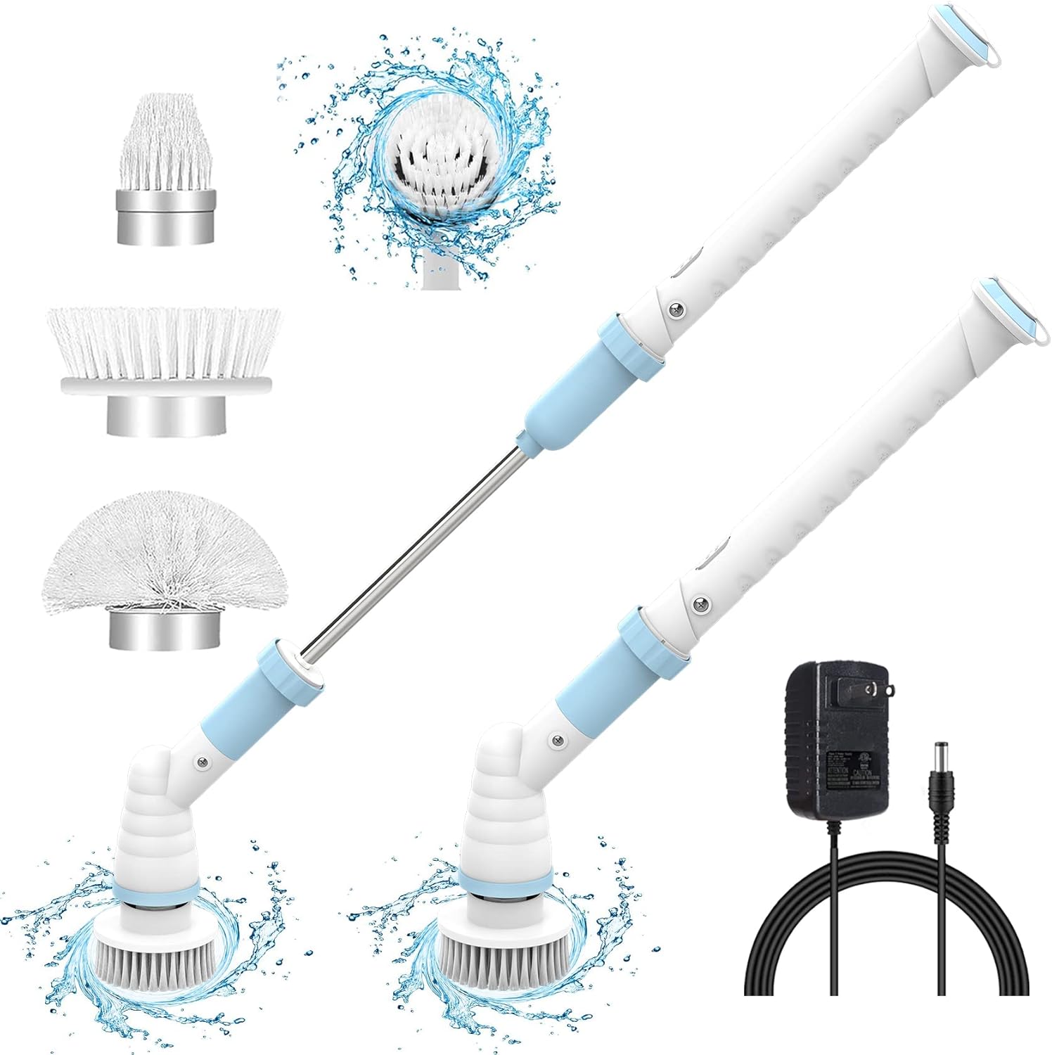 Electric Spin Scrubber,Electric Cleaning Brush,Power Scrubber with Long Handle and Cordless,Shower,Tub and Tile Scrubber, Equipped with 3 Multi-Purpose Cleaning Brush Heads Pack of 2