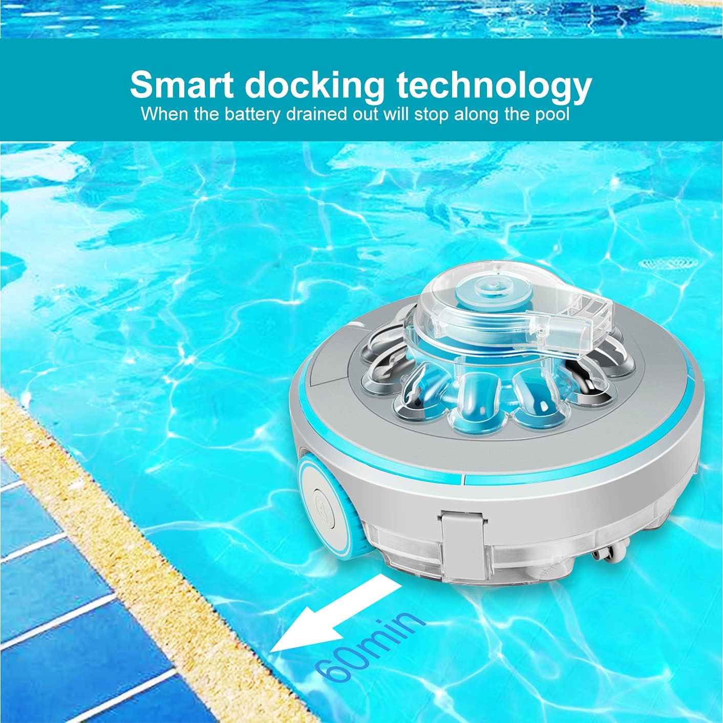 funchic Cordless Automatic Pool Cleaner with Rechargeable Battery, Lightweight IPX8 Waterproof Pool Robot with Up to 60 Mins Run Time, for Above-Ground or In-ground Swimming Pool Up to 430+Sq Ft