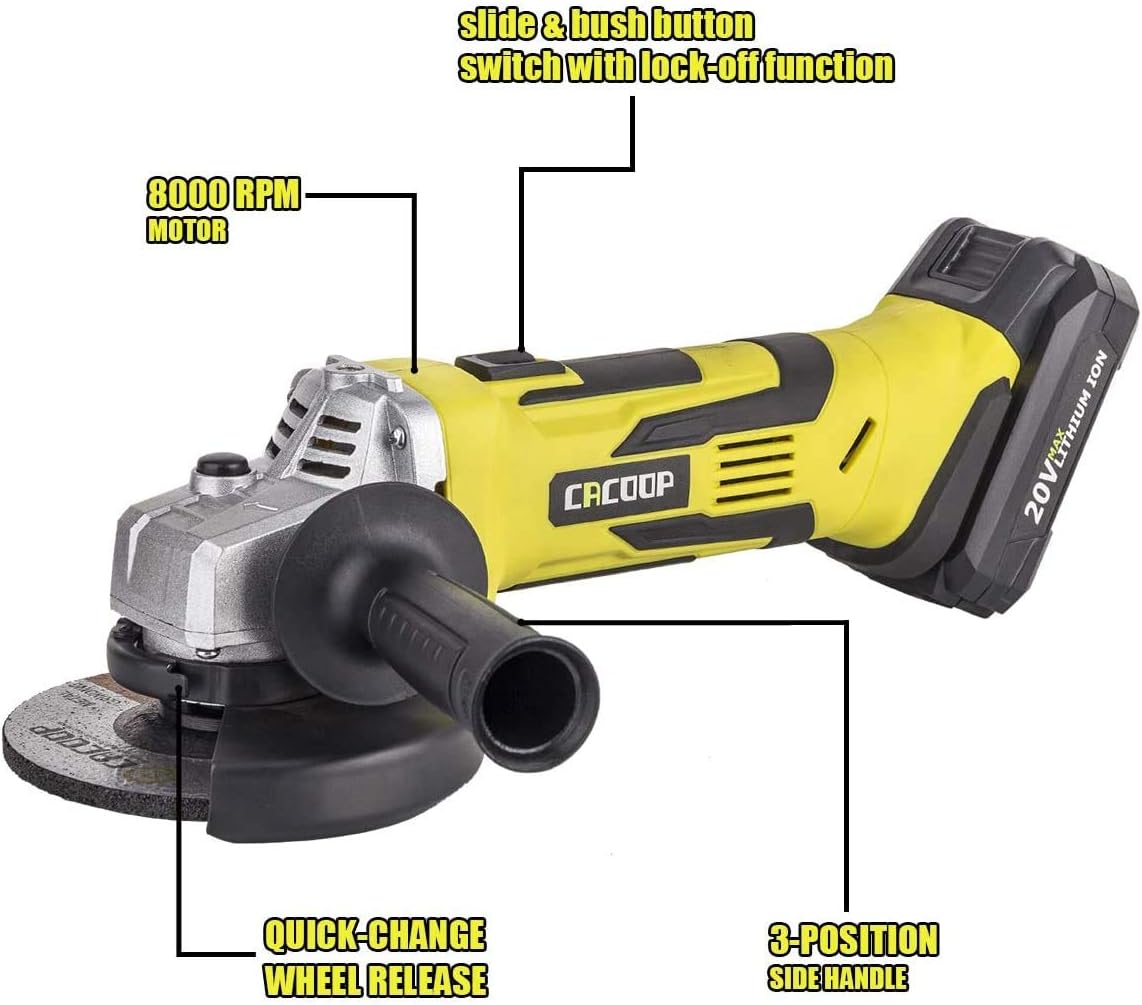 CACOOP 20V 4-1/2''Cordless Angle Grinder with 4.0Ah Battery and Charger,Power Handheld Portable Angle Grinder Pack of 2