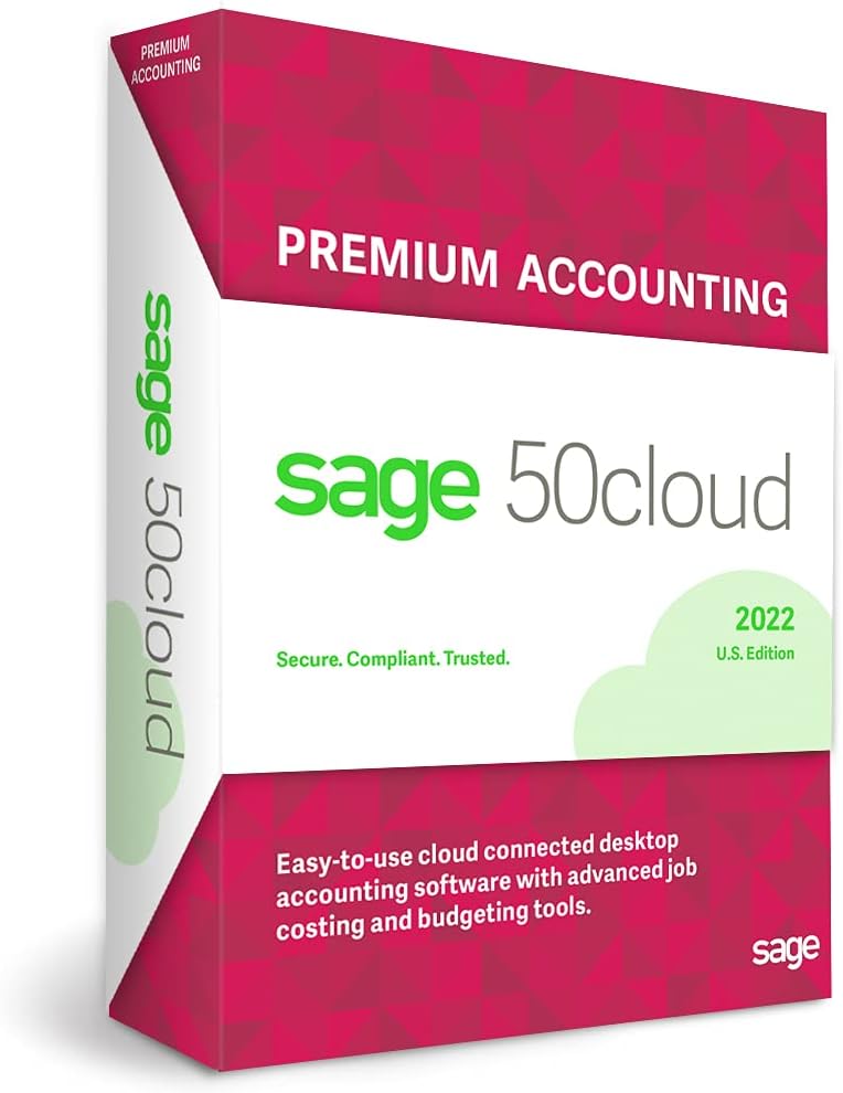 Sage Software Sage 50cloud Premium Accounting 2022 U.S. 2-User One Year Subscription Cloud Connected Small Business Accounting Software 2022 (2-Users)